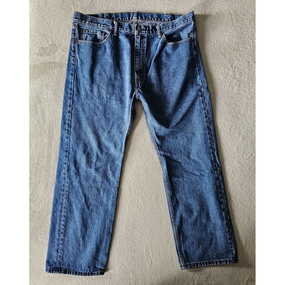 Rare Vintage Y2K Levi's 505 Blank Red Tab Medium Wash Denim Jeans Size 42 x 30 - Picture 1 of 16